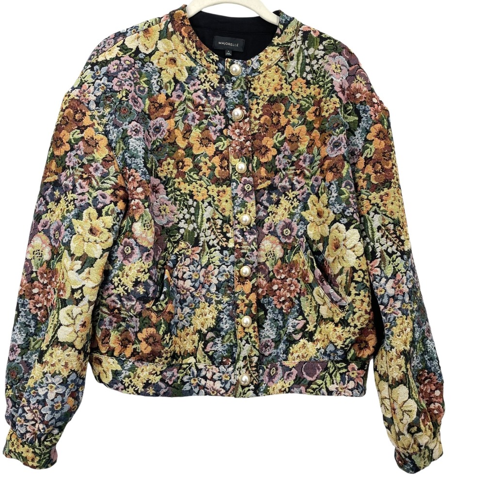 Majorelle tapestry rug jacquard woven bomber jacket blazer Size XS boho artsy